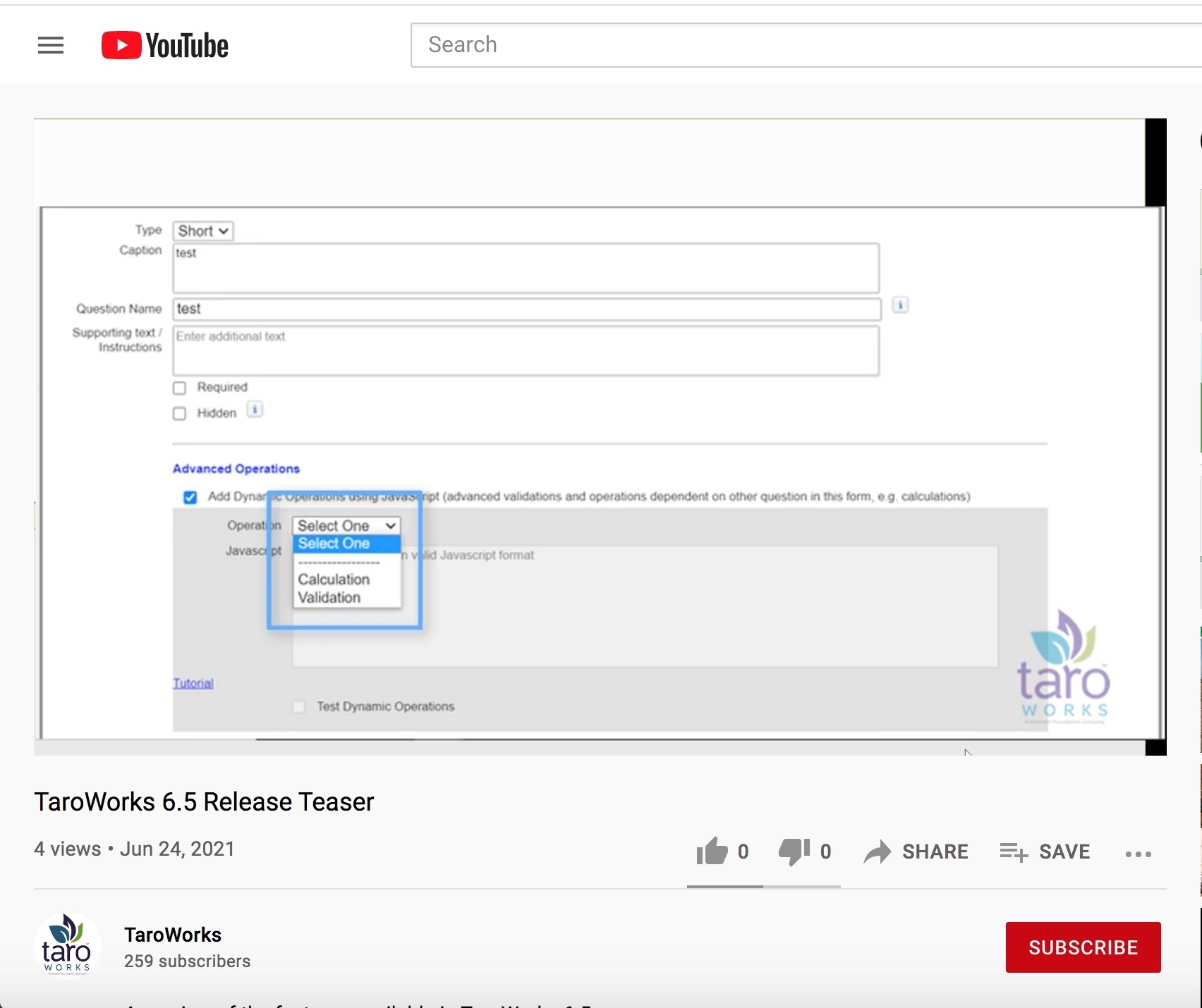TaroWorks 6.5 - Dynamic Operations Testing Release